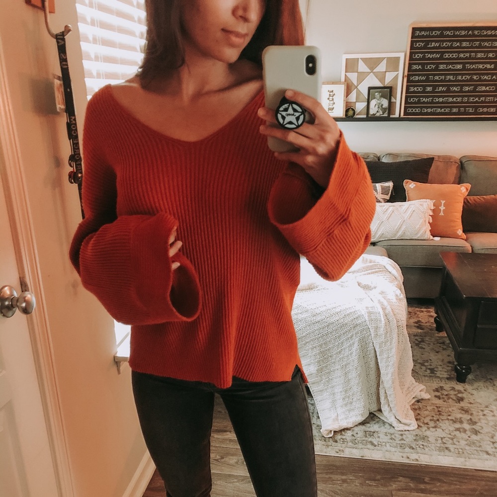 Orange Bell Sleeve Sweater